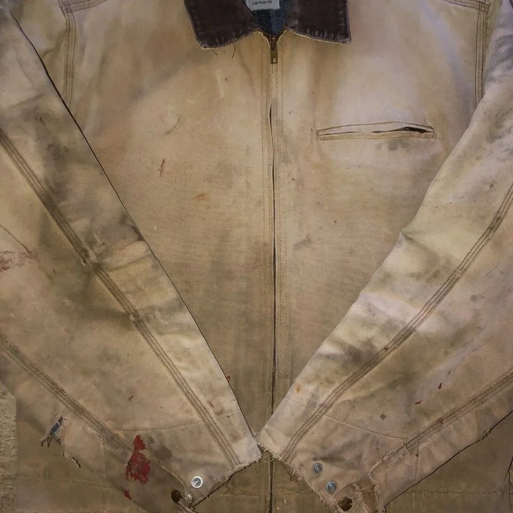 Vintage Carhartt Detroit Blanket Lined Jacket Distressed Thrashed USA Med - Picture 7 of 12